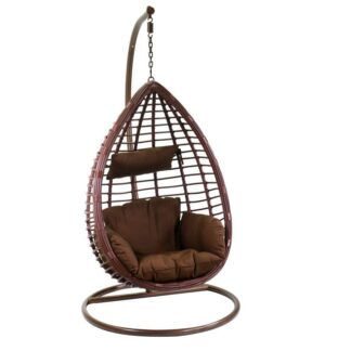 Dondolo pensile polyrattan Denton marrone con supporto e cuscino cm90x70h200