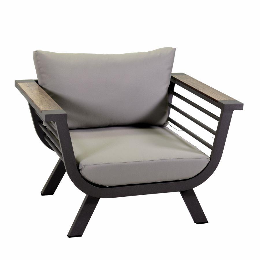 Salotto alluminio Riverside tortora 3 posti c/cuscini crema (bracciolo in hpl) - immagine 4