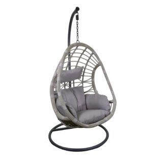 Dondolo pensile polyrattan Lincoln grigio con supporto e cuscino cm90x75h193