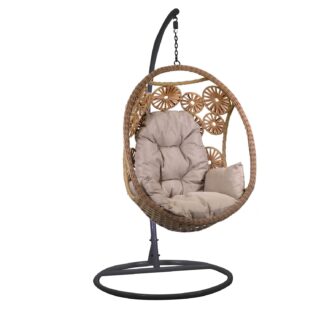 Dondolo pensile Clinton beige con supporto nero e cuscino cm116x100h200