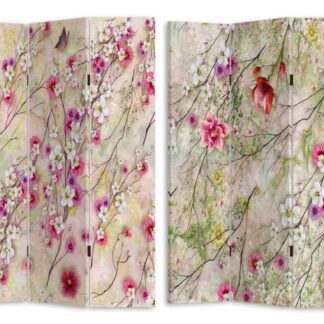 Paravento stampa 3 ante crema con rami fiori cm120,6x2,5h180