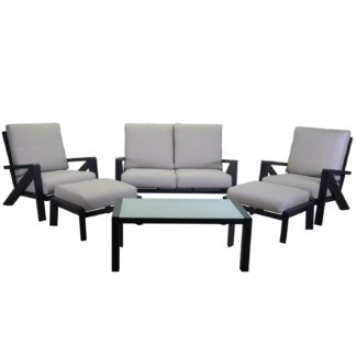 Salotto alluminio Miller 2 posti antracite c/cuscini grigio chiaro 6 pezzi