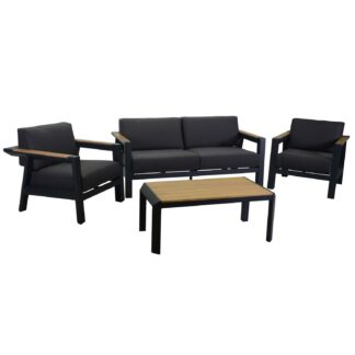 Salotto alluminio Idaho mammut 2p antracite c/cuscini antracite top tavolo legno