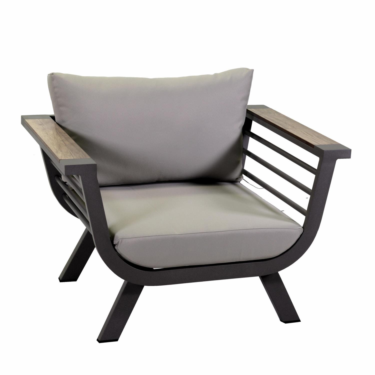 Salotto alluminio riverside tortora c/cuscini crema (bracciolo in hpl) 3 pezzi - immagine 2