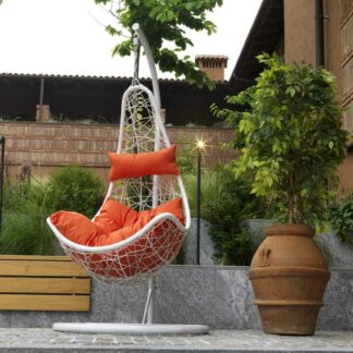 Dondolo pensile Rialto bianco c/supporto e cuscino arancione cm82x65h124