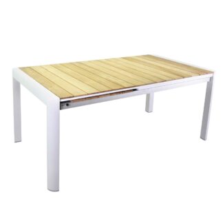Tavolo alluminio Idaho Plus allungabilebianco top teak cm180/240x100h76