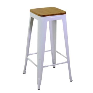 Sgabello ferro new bristol bianco antico seduta legno cm42x42h76