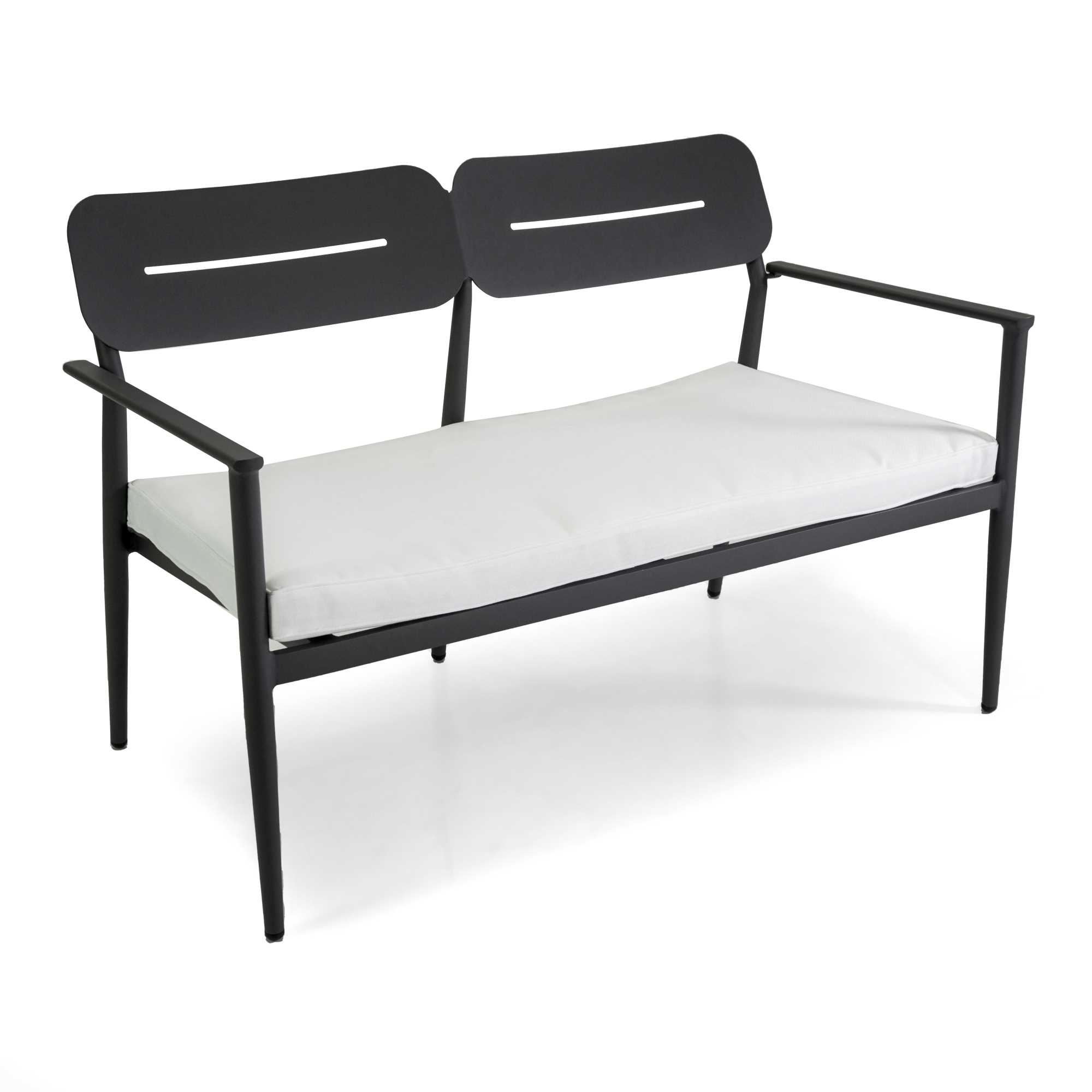 Salotto alluminio Ibiza 2 posti antracite c/cuscini crema - immagine 4