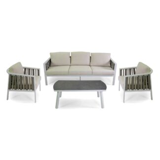 Salotto alluminio Waco 3 posti bianco c/cuscini crema