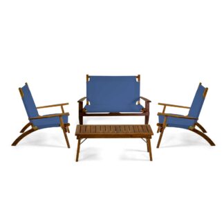 Salotto legno Diane 2 posti c/tessuto blu