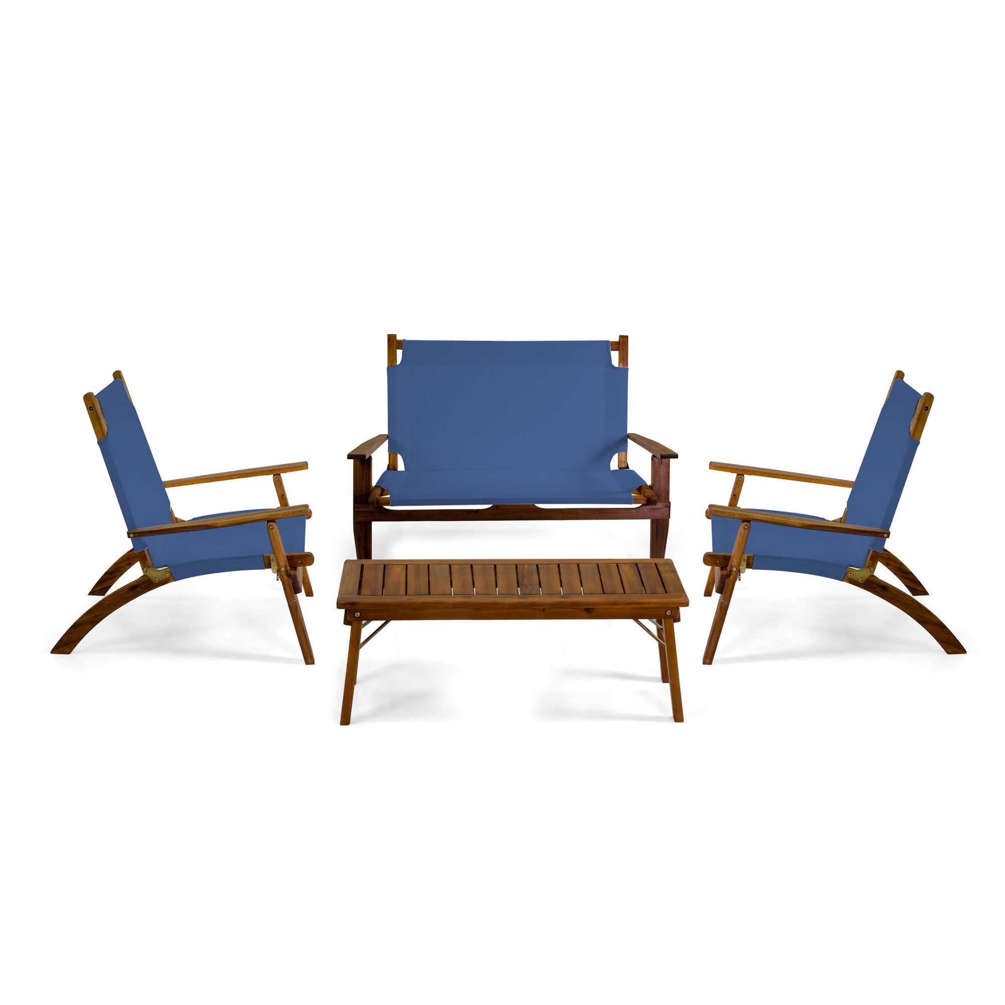 Salotto legno Diane 2 posti c/tessuto blu