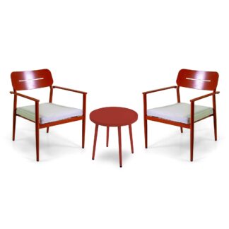 Poltrona alluminio Ibiza 2pz con tavolino tondo rosso terracotta