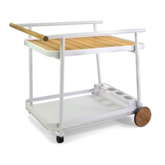 Carrello alluminio honolulu bianco top legno teak cm96x70h83