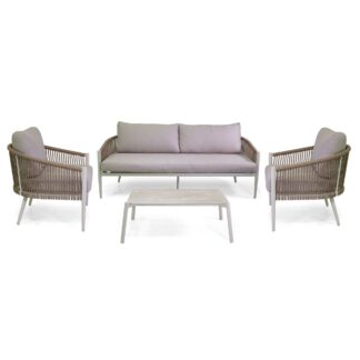 Salotto alluminio Anniston 3 posti bianco c/ corda naturale