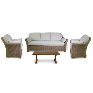 Salotto polyrattan Oakland naturale c/cuscini bianco