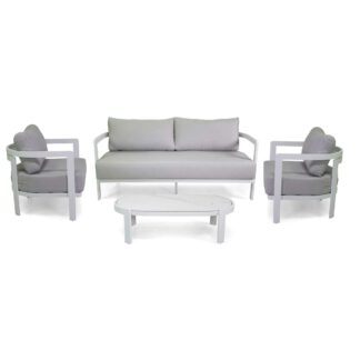 Salotto alluminio Aledo 2 posti bianco c/cuscini grigio chiaro