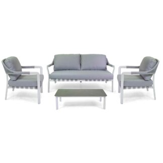 Salotto alluminio Tilden 2 posti biancoc/cuscini e corda grigio chiaro