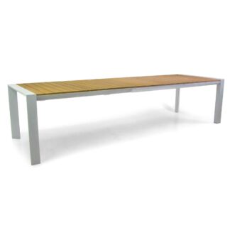 Tavolo alluminio allungabile Saigon bianco top teak cm200/260/320x100h76