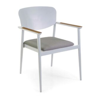 Poltrona alluminio e teak Saigon biancoc/cuscino cm57x61h43/83
