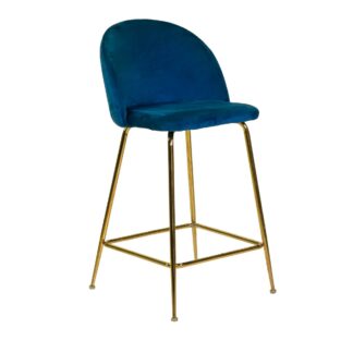 Sgabello velluto Sammi blu struttura oro cm44x48h65/91