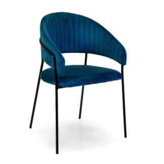 Poltrona velluto Chloe blu struttura nero cm46x46h88