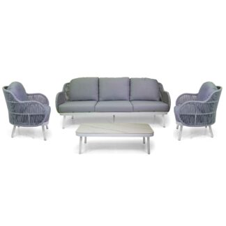 Salotto alluminio Wichita 3 posti bianco c/cuscino e corda grigio chiaro