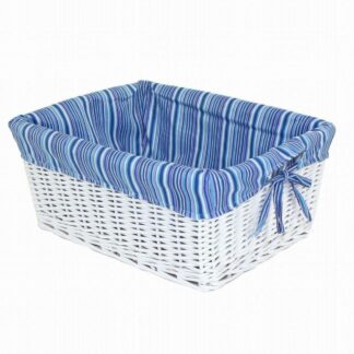 Cassetto vimini bianco fodera righe cm43x33h19