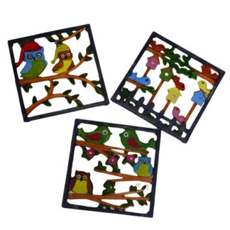 Sottopentola ghisa uccelli 3 assortiti quadro cm19,5x1,5h19,5