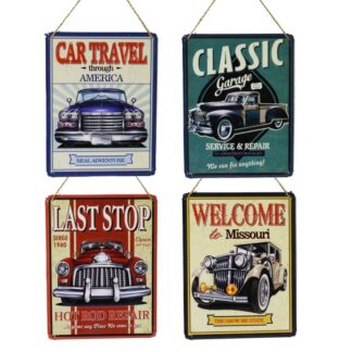 Targhetta metallo auto d'epoca 4 assortiti cm24,8x33x0,8