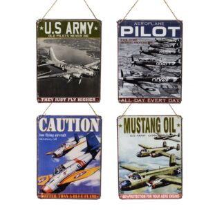 Targhetta metallo aereoplani 4 assortiti cm24,8x33x0,8