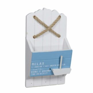 Portalettere mare legno bianco/azzurro cm15x6,5h25,5