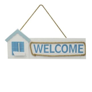 Targhetta mare legno bianco/azzurro welcome cm45,5x17x2,5