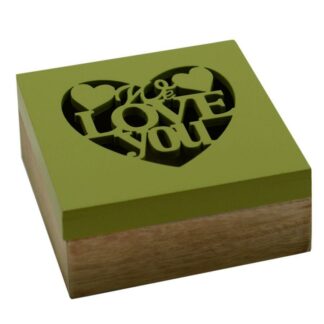 Scatola legno verde love quadro cm12x12h5