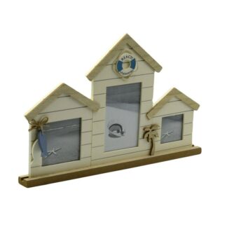 Portafoto da tavolo mare legno casette multiplo 3p cm43,5x3,5h28,5