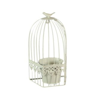 Portavaso mettallo a gabbia crema squadrata cm18x12h32