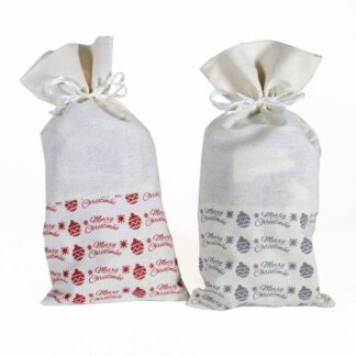 Sacchetto tessuto merry christmas 2 colori assortiti cm20xh41x1