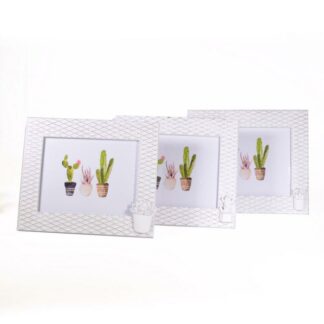 Portafoto da tavolo cactus legno biancofoto orizzontale 3 assortiti cm34x29x1,5