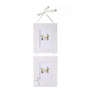 Portafoto muro cactus legno bianco multiplo 2p cm19x58x1