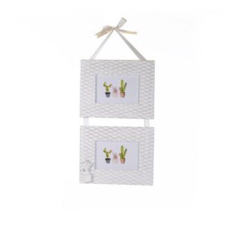 Portafoto muro cactus legno bianco multiplo 2p cm24x50x1