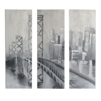 Quadro dipinto set 3 pezzi ponte cm40x120x3