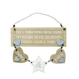 Targhetta legno con scritte mamma&papa'cm20x21x0,8