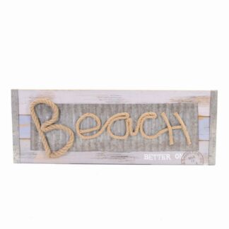 Targhetta mare legno beach corda rettangolare cm60x22x2,5