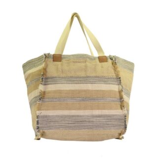 Borsa tessuto naturale crema blu con manici cm46/60x5h39/60