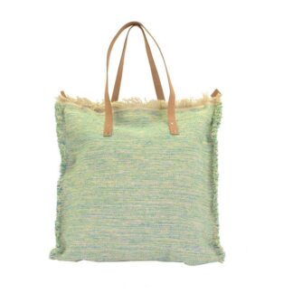 Borsa tessuto verde azzurro con manici noce cm48h50/70x1