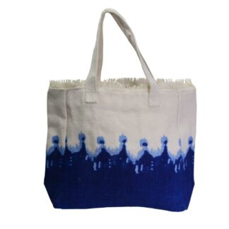 Borsa juta bianco blu cm38xh40x16