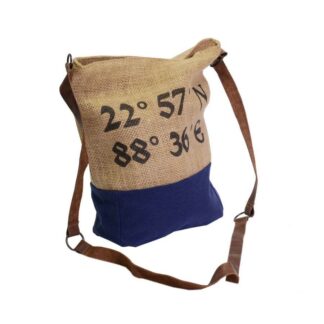 Borsa juta naturale tessuto blu cm30xh30x8