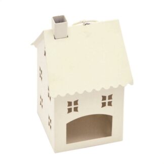Lanterna metallo casetta crema cm9,3x10h15