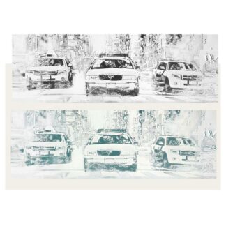 Quadro dipinto astratto auto in citta' 2 assortiti cm150x50x3