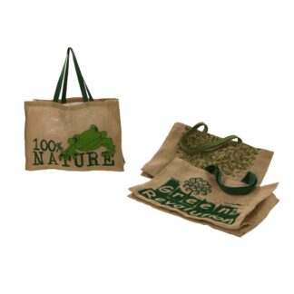 Borsa juta 3 ass sul verde cm50x15h35 disegno solo da un lato