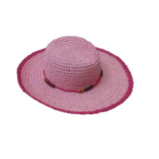 Cappello donna uncinetto rosa con palline legno taglie 58 cm36x9h14